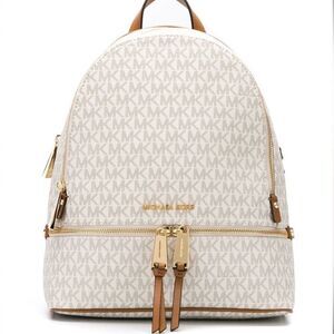 NEW WITH TAGS Michael Kors Rhea Zip Medium Backpack | Vanilla Signature MK